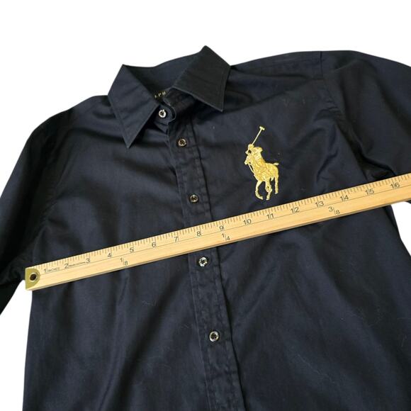 Ralph Lauren Black Label Black Cotton Logo Embroidered Button Front Shirt size 6 - Picture 8 of 9